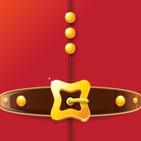 vector merry christmas classic red cartoon background with santa claus belt and golden buckle. vector christmas banner , flyer or poster background with copy space for greeting textのイラスト素材