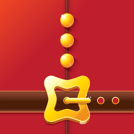 vector merry christmas classic red cartoon background with santa claus belt and golden buckle. vector christmas banner , flyer or poster background with copy space for greeting textのイラスト素材