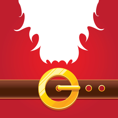 vector merry christmas classic red cartoon background with santa claus white beard, belt and golden buckle. vector christmas banner , flyer or poster background with copy spaceのイラスト素材