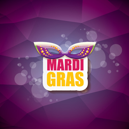 Mardi gras vector violet background with blur lights, carnival mask and text. Vector mardi gras party or fat tuesday purple poster design template with space for text.のイラスト素材