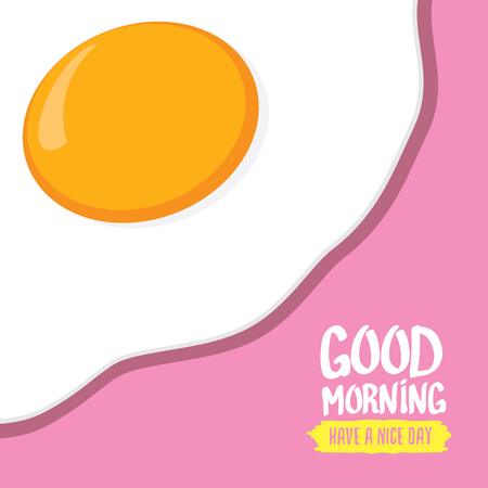 Fried Egg vector illustration. good morning concept. breakfast fried chicken egg with a orange yolk in the center of the fried egg flat laying on pink background. top viewのイラスト素材