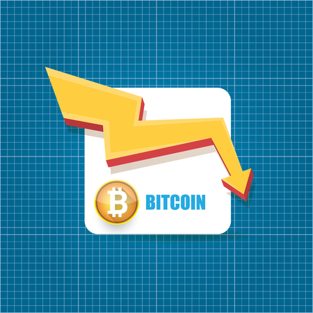 vector bitcoin market crash graph on blueprint background. Bitcoin hype concept vector illusrtation with blank space fo text. depreciation of bitcoin.のイラスト素材