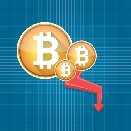 vector bitcoin market crash graph on blueprint background. Bitcoin hype concept vector illusrtation with blank space fo text. depreciation of bitcoin.のイラスト素材