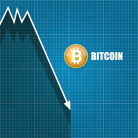 vector bitcoin market crash graph on blueprint background. Bitcoin hype concept vector illusrtation with blank space fo text. depreciation of bitcoin.のイラスト素材