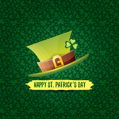 Saint Patrick's day label with glossy hat and ribbon with text isolated on green background.のイラスト素材