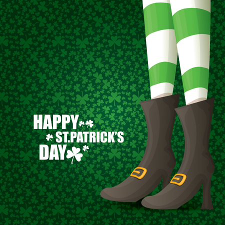 Vector creative saint patrick day greeting card with cartoon leprechaun girls legsのイラスト素材