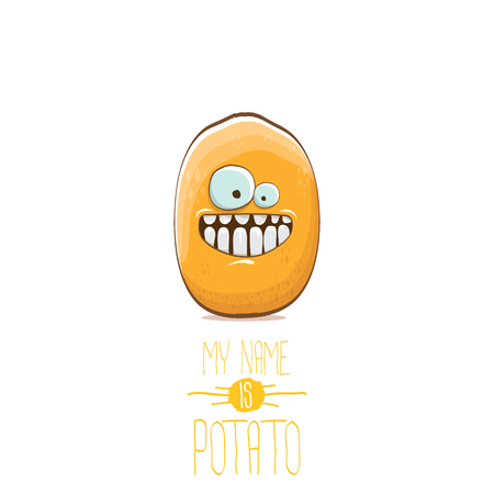 vector funny cartoon cute tiny potato character isolated on white background. My name is potato vector concept illustration.のイラスト素材