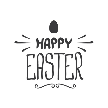 Happy easter text lettering isolated on white. vector Happy Easter doodle typography background with greeting text and easter egg.のイラスト素材