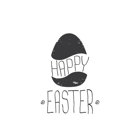Happy easter text lettering isolated on white. vector Happy Easter doodle typography background with greeting text and easter egg.のイラスト素材