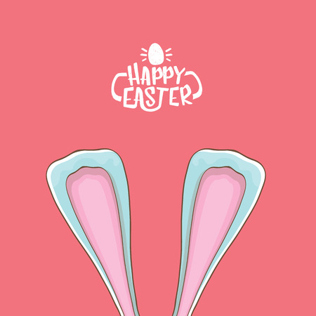 Easter bunny ears with calligraphic text happy Easter on pink background.のイラスト素材