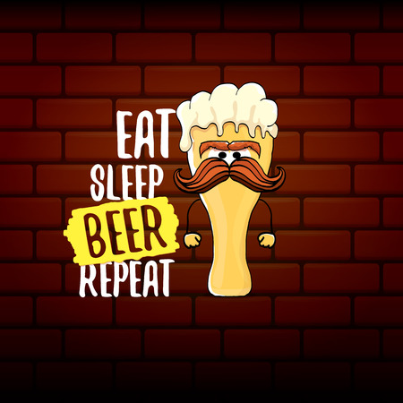 Eat sleep beer repeat vector concept illustration or summer poster. vector funky beer character with funny slogan for print on tee. International beer day label Eat sleep beer repeat vector concept illustration or summer poster. vector funky beer character with funny slogan for print on tee. International beer day label