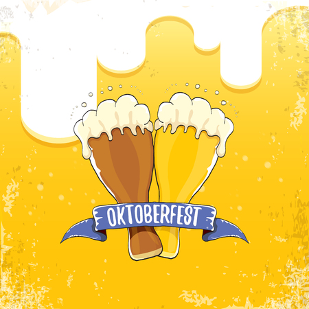 vector oktoberfest hand drawn label on beer background.Vintage graphic octoberfest poster, flyer or banner design template with beerのイラスト素材