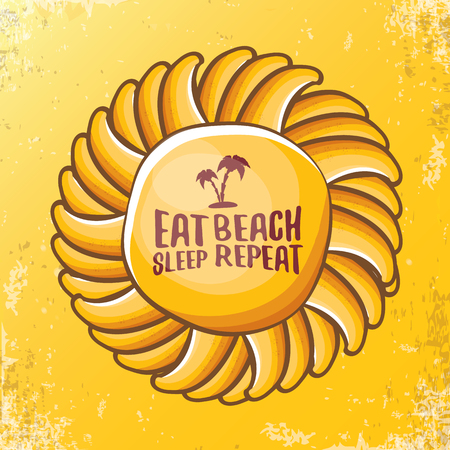Eat sleep beach repeat vector concept illustration or summer poster. vector funky cartoon sun label with funny slogan for print on tee.のイラスト素材