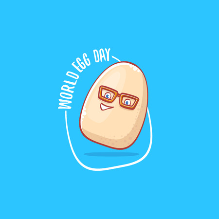 world egg day concept illustration with cute white egg cartoon kawaii character isolated on blue background.のイラスト素材