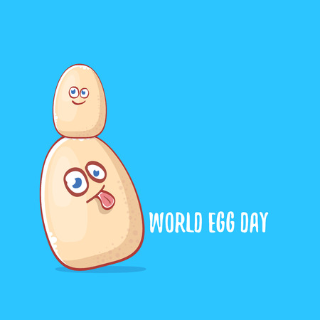 world egg day concept illustration with cute white egg cartoon kawaii character isolated on blue background.のイラスト素材