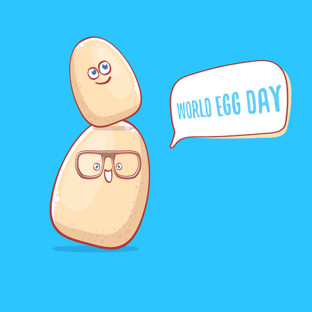 world egg day concept illustration with cute white egg cartoon kawaii character isolated on blue background.のイラスト素材
