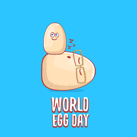 world egg day concept illustration with cute white egg cartoon kawaii character isolated on blue background.のイラスト素材