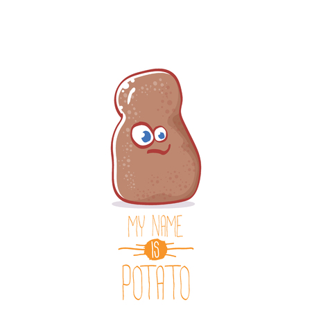 vector brown cute little kawaii potato cartoon character isolated on white background. My name is potato vector concept illustration. funky summer vegetable food kids characterのイラスト素材