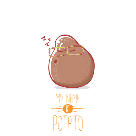 vector brown cute little kawaii potato cartoon character isolated on white background. My name is potato vector concept illustration. funky summer vegetable food kids characterのイラスト素材