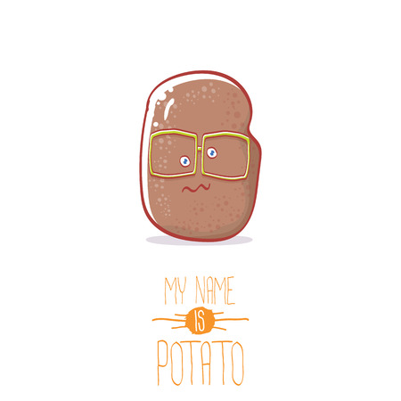 vector brown cute little kawaii potato cartoon character isolated on white background. My name is potato vector concept illustration. funky summer vegetable food kids characterのイラスト素材