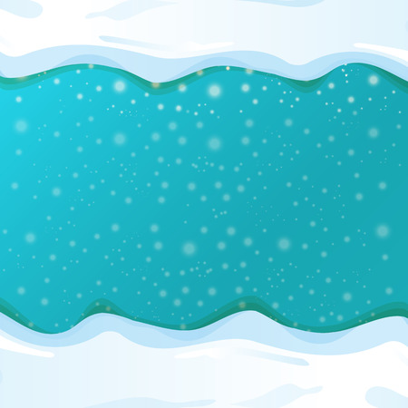 vector winter snow caps on azure background with snowflakes. winter snow border or frame for winter sale or christmas banner design template.のイラスト素材