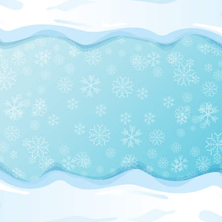 vector winter snow caps isolated on blue sky background with snowflakes. snow border or frame for winter sale or christmas banner designのイラスト素材