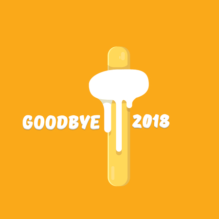 vector goodbye 2018 year concept illustration with melt ice cream isolated on orange. End of the year background or posterの写真素材