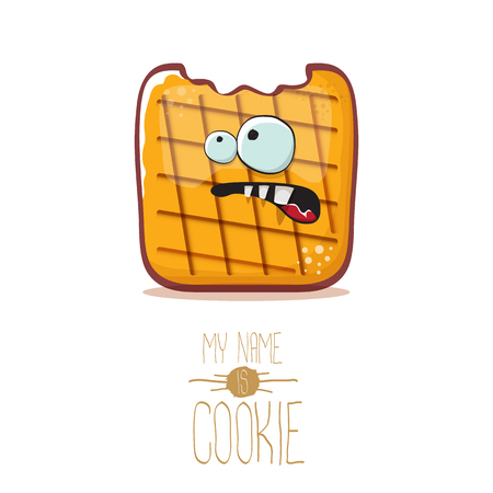 vector funny cookie character isolated on white background. My name is cookie concept illustration. funky food character or bakery label mascotのイラスト素材