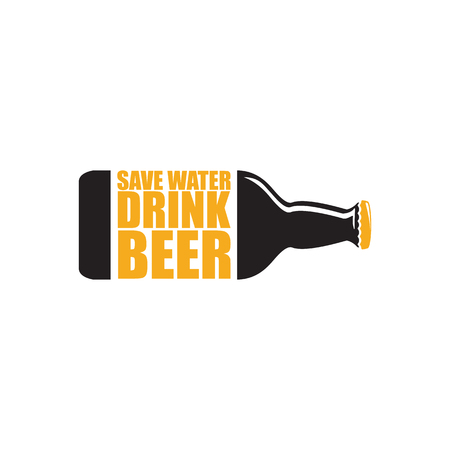 Save water drink beer vector poster design template with beer bottle silhouette. Craft beer label for breweryのイラスト素材