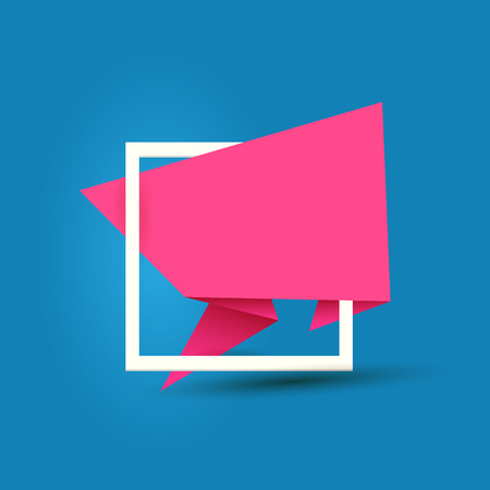 origami speech bubble or banner isolated on blue background. Ribbon banner, scroll, price tag, sticker, badge, poster. Vector cover design templateのイラスト素材