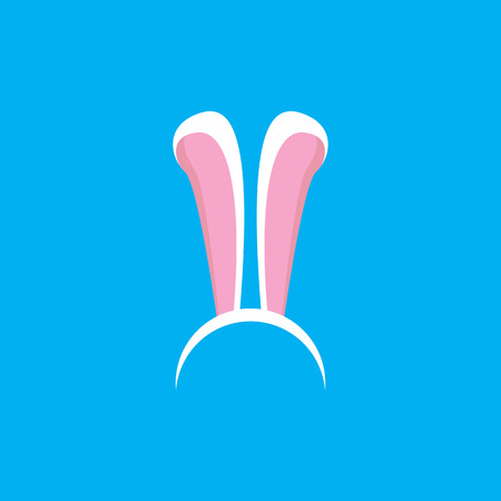 white easter bunny funky mask with rabbit ears isolated on blue background. vector Kids mask for easter partyのイラスト素材