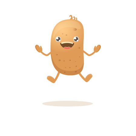 vector funny cartoon cute smiling tiny potato isolated on white background. vegetable funky characterのイラスト素材