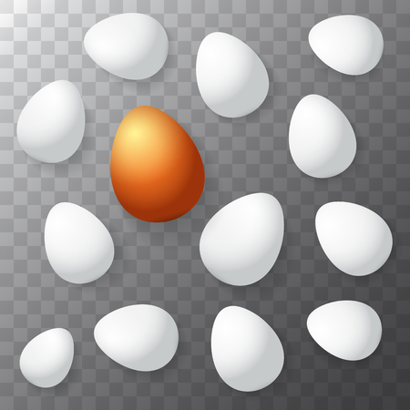 Happy easter greeting card with colorful golden egg and white eggs isolated on transparent background. Vector Happy easter creative concept illustrationのイラスト素材