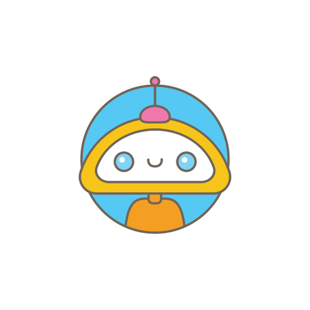 cute chatbot character or intelligent assistant with speech bubble isolated on white background. Vector Funny robot assistant, chatter botのイラスト素材