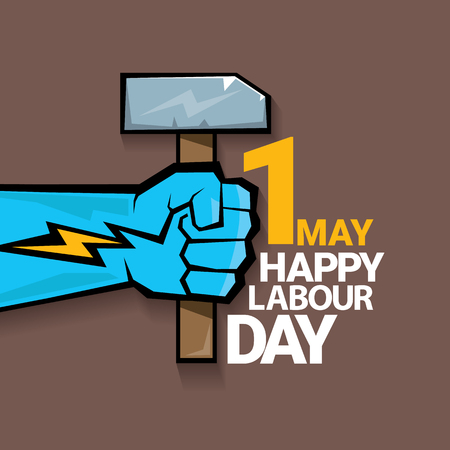 1 may - happy labor day. vector happy labour day poster or banner with clenched fist. workers day poster. labour day label or badgeのイラスト素材