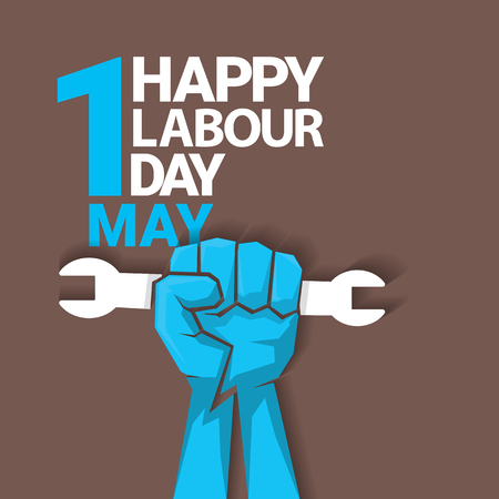 1 may - happy labor day. vector happy labour day poster or banner with clenched fist. workers day poster. labour day label or badgeのイラスト素材