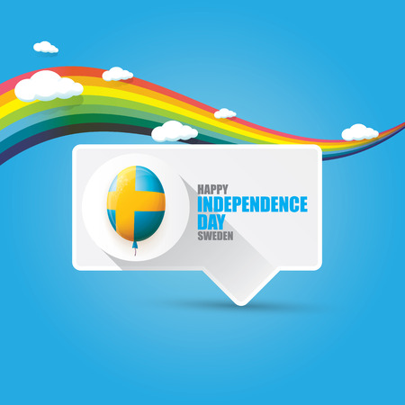 sweden indepedence day celebration banner or poster with greeting text and balloons in sky with rainbow and clouds. vector swedish greeting card.のイラスト素材
