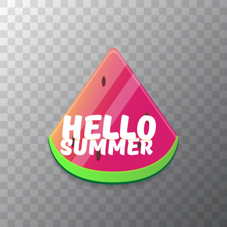Vector Hello Summer Beach Party Flyer Design template with fresh watermelon slice isolated on transparent background. Hello summer concept label or poster with fruit and typographic textのイラスト素材