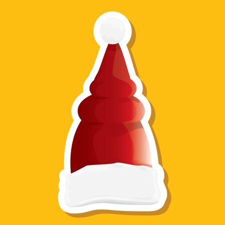 vector red funky Santa Claus hat sticker icon or label isolated on orange background. merry christmas design element for banners and geeting cardsのイラスト素材