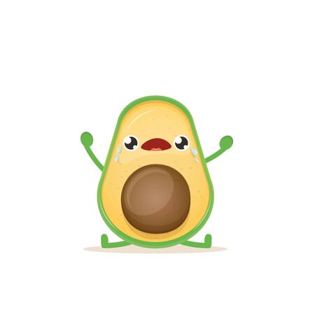 cartoon happy avocado character isolated on white background. vector fruit funky characterのイラスト素材