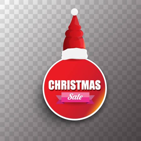 vector Christmas sales tag or label with red santa hat isolated on transparent background. Red winter Christmas sale poster or backgroundのイラスト素材