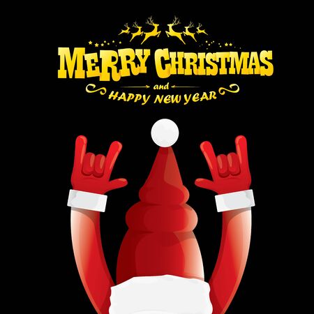 vector cartoon Santa Claus rock n roll style with golden greeting text on black background with christmas star lights. Merry Christmas Rock n roll party poster design or greeting card.のイラスト素材