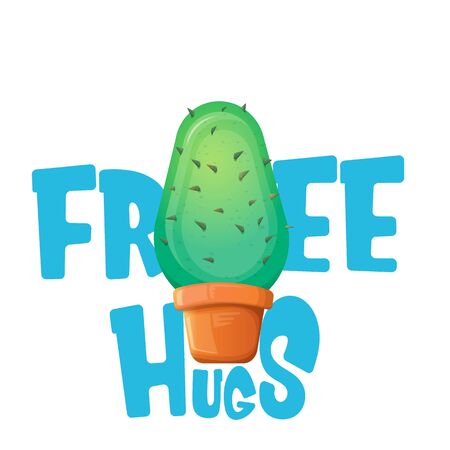 Free hugs text and cactus in pot isolated on white background. funny houseplant icon with quote or slogan for print on tee. International free hugs day conceptのイラスト素材