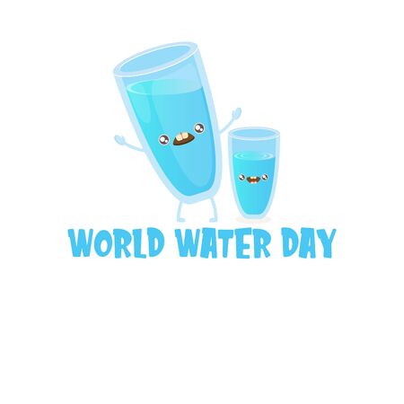 World water day greeting card or banner design template with funny cartoon smiling water glass character isolated on white background . International water day concept vector illustrationのイラスト素材