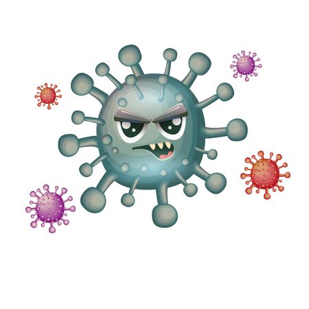 vector covid 19 virus novel coronavirus 2019-nCoV cartoon character isolated on white background. My name is coronavirus concept iilustration. Grey virus cell microbe icon.のイラスト素材