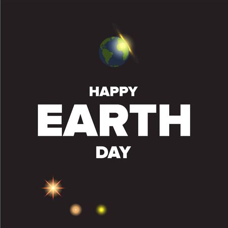 World earth day greeting card or banner with earth globe in black space. Vector World earth day concept illustration with planet isolated on black backgroundのイラスト素材