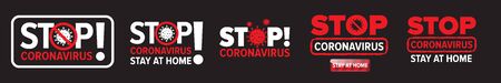 Stop coronavirus sign icon set isolated on black backgroundのイラスト素材