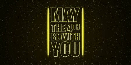 May the 4th be with you holiday greetings vector illustration with text on night space background with glowing stars. May the fourth be with you lettering. poster design templateのイラスト素材