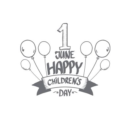 1 june international childrens day icon or label isolated on white background. happy Children day greeting card. kids day poster. Children day bannerのイラスト素材