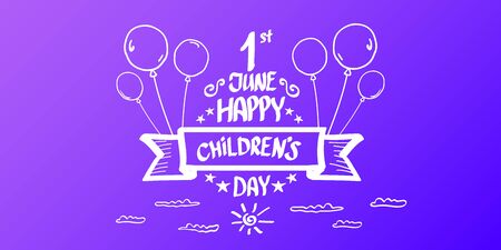 1 june international childrens day cartoon horizontal banner background. happy Children day greeting card. icon or label. Cartoon kids day poster. Children day bannerのイラスト素材